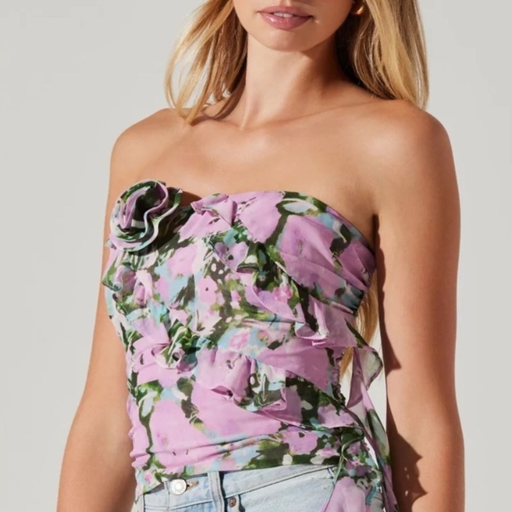 Strapless Pink Floral Ruffle Top